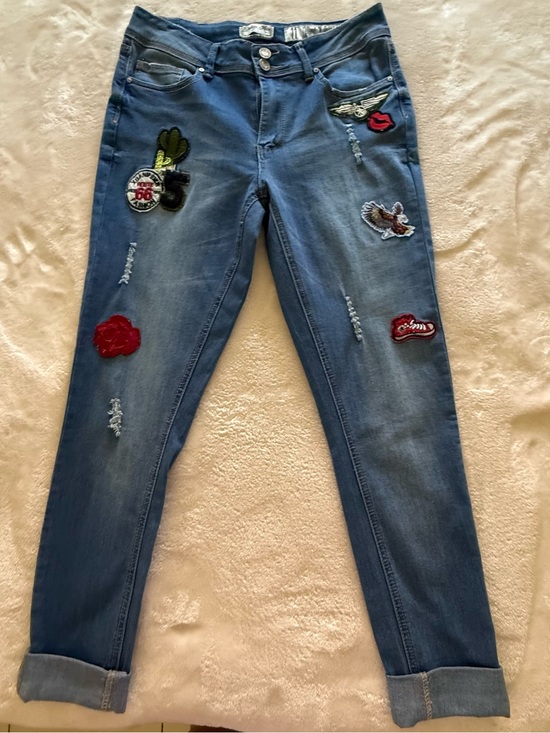 Indigo Rein Denim - Indigo Rein Blue Boyfriend Jeans with Patchwork Details